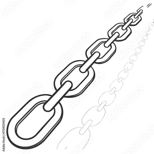 Vector art of a strong metal chain with interlocking links, isolated on a