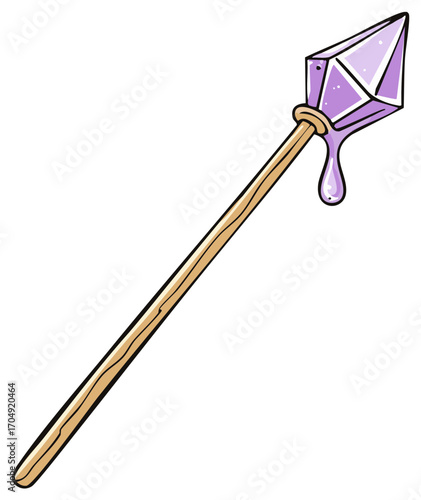 Fantasy Weapon with a Purple Crystal Tip Dripping Light Purple Liquid on White
