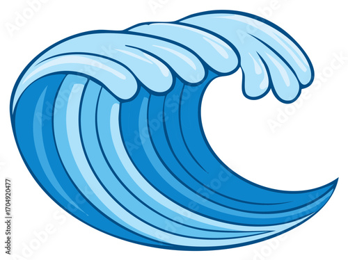 Stylized Ocean Wave with Blue Shades Cartoon Style for Summer Themed Designs