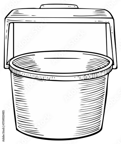 Hand Drawn Illustration of an Open Bucket with a Lid and Handle
