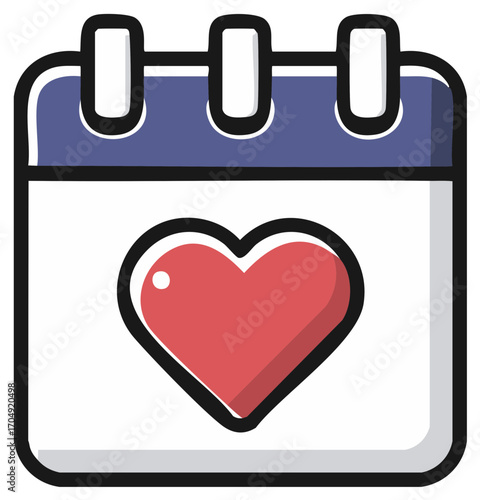 Illustrated calendar icon with a red heart on a white background for events and Valentine's Day.