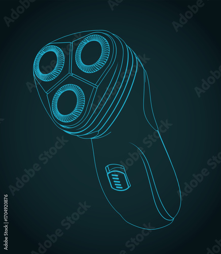 Electric shaver isometric blueprint