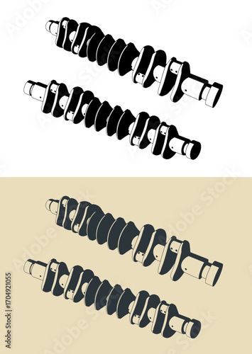 V12 engine crankshaft illustrations