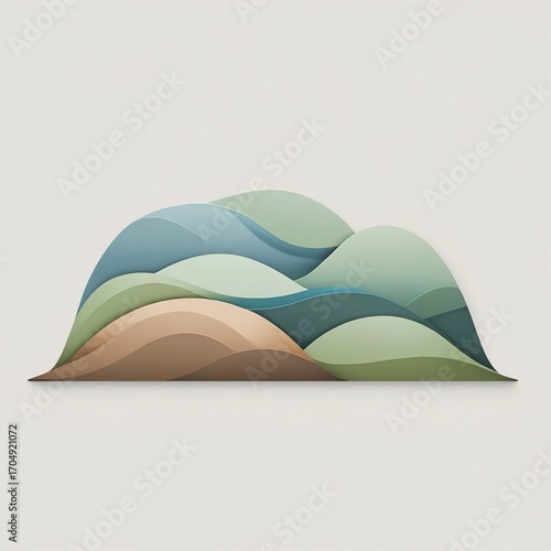 Minimalist wavy forms depicting abstract hills and valleys in serene green blue brown hues