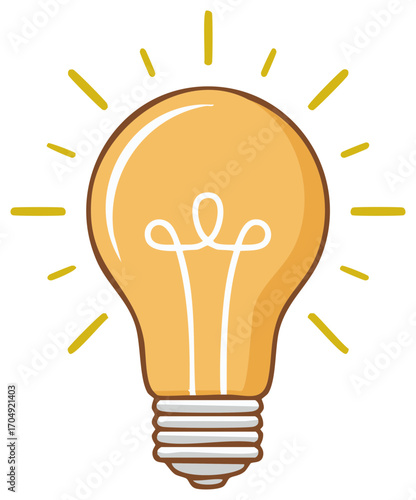Cartoon Style Light Bulb Emanating Rays Idea Symbol Representation Concept Icon Innovation Creativity Energy Thinking Brightness