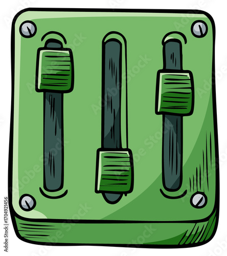 Cartoon Illustration of a Green Slider Control Panel