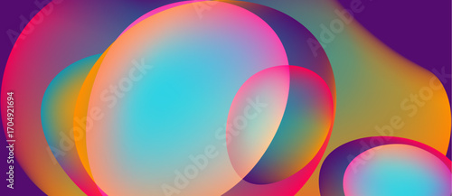 Abstract colorful circles overlap, creating vibrant gradients. Smooth transitions between pinks, blues, yellows dominate composition.