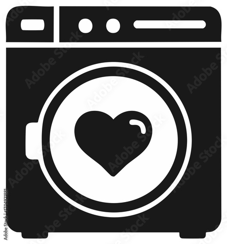 Washing Machine with Heart Icon Symbolizing Cleanliness and Care