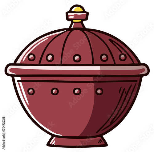 Antique Red Decorative Container with Raised Dots and Lid