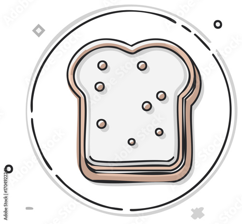 Isolated line art icon of a bread slice with colorful doodle sketch style