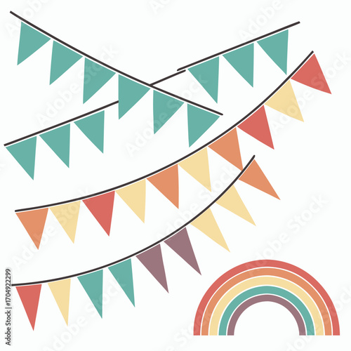 Vector art of colorful bunting flags and rainbow