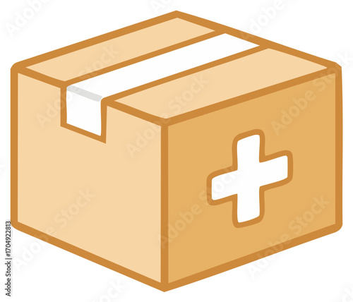 Medical Supply Delivery Box with First Aid Plus Symbol Vector Graphic Illustration