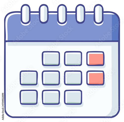 Calendar cartoon vector with highlighted date, appointments scheduler for deadline reminder or meeting reminder, planning