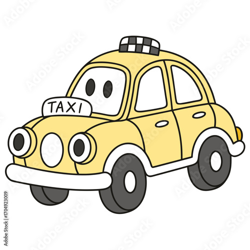 Vector art of cute yellow cartoon taxi car with a smiling face