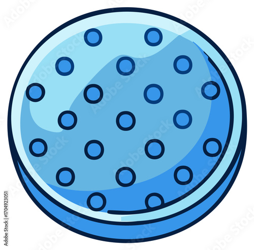 Round blue air hockey puck with many holes for air passage, cartoon style