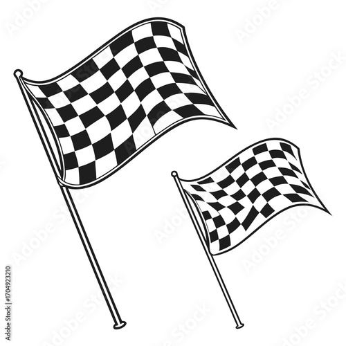 Vector art of two checkered flags waving, symbolizing racing and victory