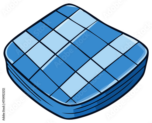 Stack of Fabric Squares with Blue Checked Pattern Textile or Cushion
