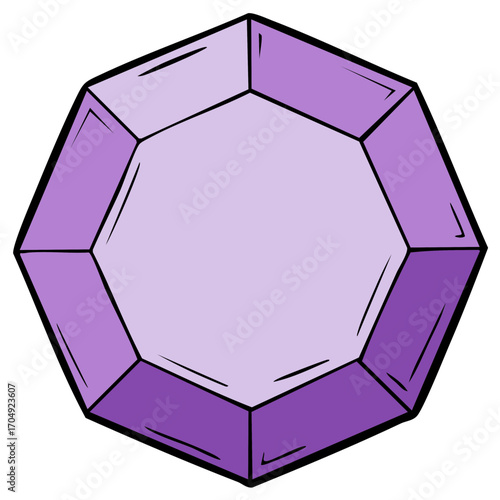 Cartoon faceted gemstone with purple shades and dark outlines