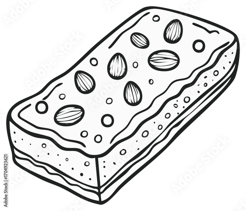 Stylized Sketch of Sweet Dessert Bar Topped with Almonds and Small Round Sprinkles