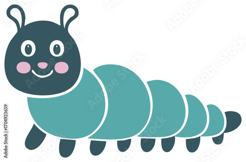 Cartoon Caterpillar Illustration with Cute Features and Distinctive Segmented Body