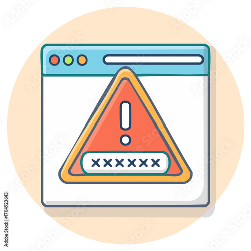 Web Browser Displaying an Error Triangle Warning Sign with Password Security Alert Caution Symbol