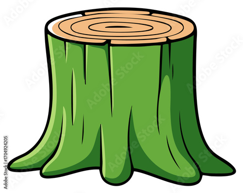Cartoon Tree Stump with Green Bark and Growth Rings Illustration