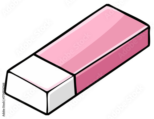 Illustration of a pink and white eraser with black outline for correcting mistakes, stationery, school supply