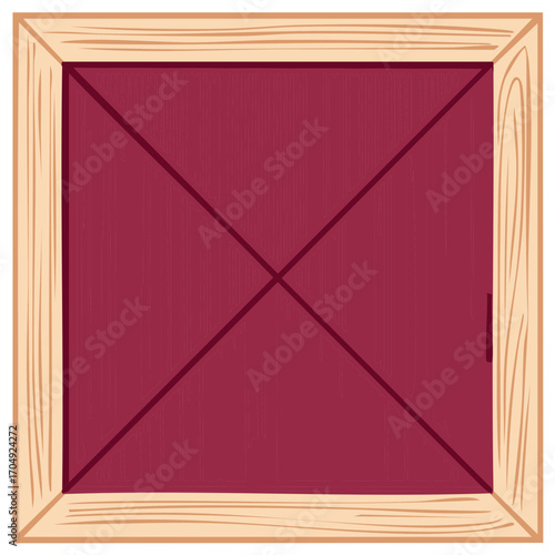 Rustic Wooden Crate with a Dark Red Door Secured by Cross Braces