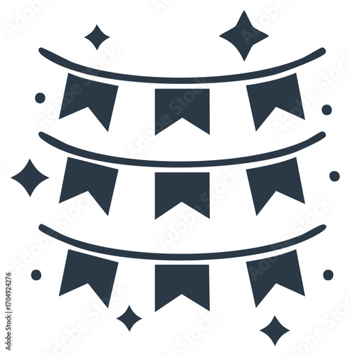 Celebratory bunting flags decoration icon with sparkling elements perfect for festive occasions and events