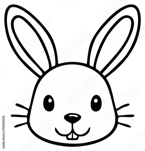 Cute Cartoon Rabbit Head Outline Drawing with Large Ears and Friendly Expression