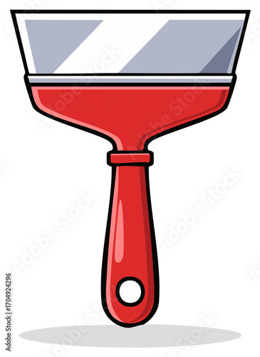 Bright red handle and silver blade putty knife tool for renovation and household repair work illustration