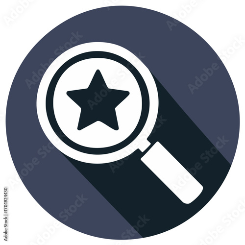 Magnifying glass with a star inside set against a gray circle, symbolizing excellence search