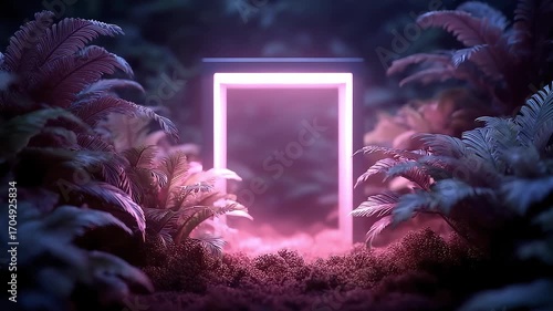 Neon Light Ring Illuminates Mysterious Garden
