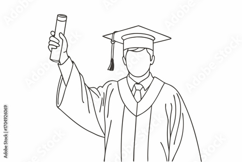 Graduate Outline Illustration  Black and White Line Art