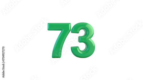 Shiny Green Number 73, 3D Rendered Digit,  Isolated on Transparent Background