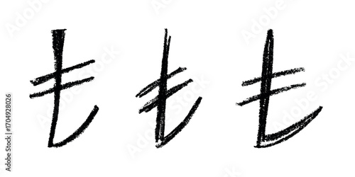 Set of hand drawn turkish lira currency symbol. Brush stroke doodle. Single element for design