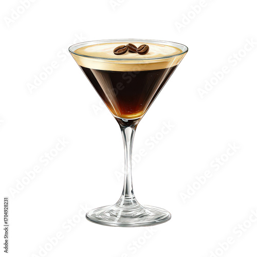 Espresso Martini Cocktail in Martini Glass on Transparent Background