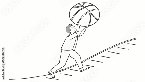 Balancing Act A Person Attempts to Catch Basketball on a Tightrope