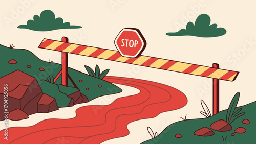 Polluted Stream Blocked by Stop Sign and Barrier