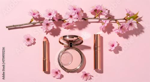 Wallpaper Mural Spring Beauty Makeup Collection Blooming Pink Rose Gold Cosmetics Torontodigital.ca