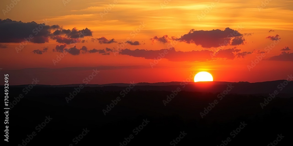 Obraz premium Silhouette against vibrant sunset, serene landscape, peaceful solitude, mindfulness, serene
