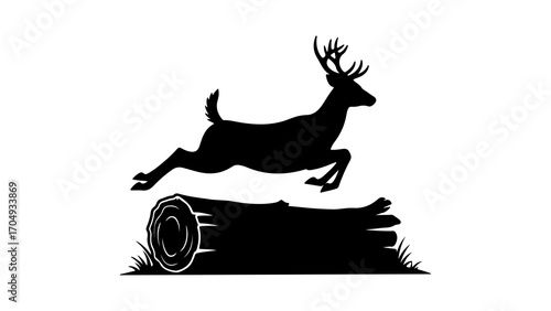 Deer jumping over log with transparent background