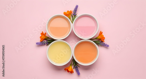 Wallpaper Mural Delightful Pastel Drinks in Bowls Floral Garnish Perfect for Summer Refreshment Torontodigital.ca