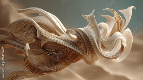 Abstract calligraphy strokes flowing like breath over muted sand textures