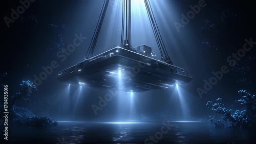 Underwater Future Platform Suspended in the Deep Sea
