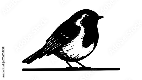 European robin perched on a branch with transparent background