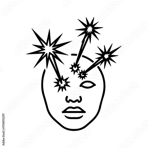 Face with exploding starbursts with transparent background