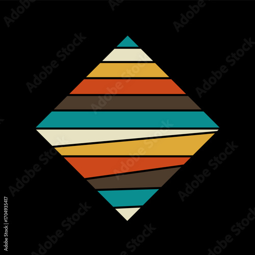 Geometric Pattern with Colorful Stripes in a Diamond Shape on Black Background