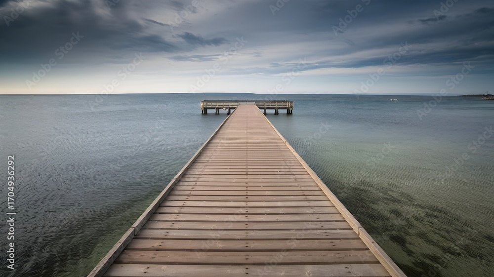 Fototapeta premium Minimal Wooden Pier Over Clear Calm Water