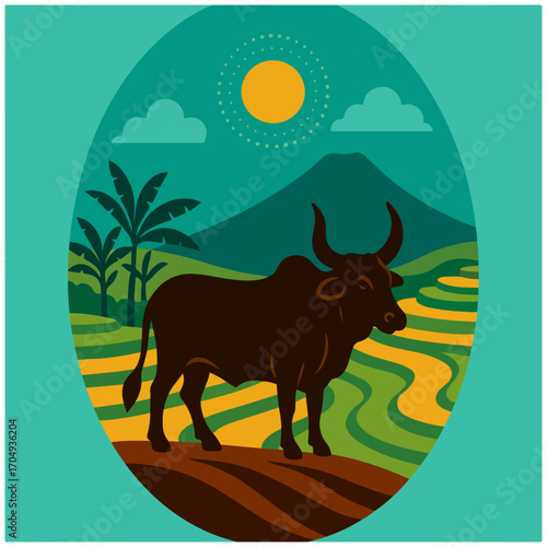 Water Buffalo on Rice Terraces – Tropical